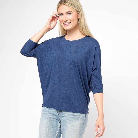 Barefoot Dreams Knit Dolman-Sleeve Pullover Top - Women's L - Heathered Indigo - Picture 1 of 3